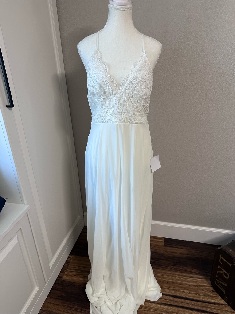 Lulu's White Lace V-Neck Chemise Dress with Floral Bodice